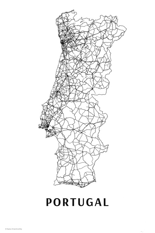 Mapa de Portugal black & white  Mapas de cidades e mapas do mundo